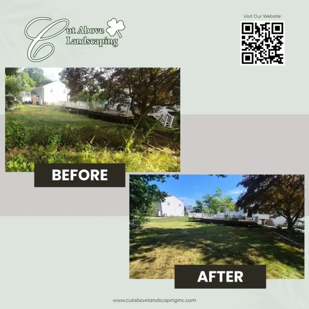 Before and after a residential backyard transformation by Cut Above Landscaping